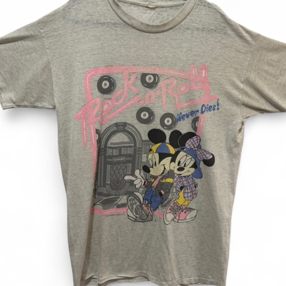 Vintage Disney Mickey and Minnie Shirt 90s Rock-n-Roll Tee Shirt Gray XL Unisex